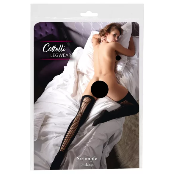 Cottelli - Stay-ups i netting over lår (svart) - S/M - L/XL