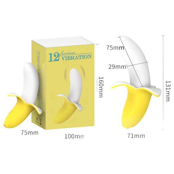 Ensomme - oppladbar, vanntett bananvibrator (gul-hvit)