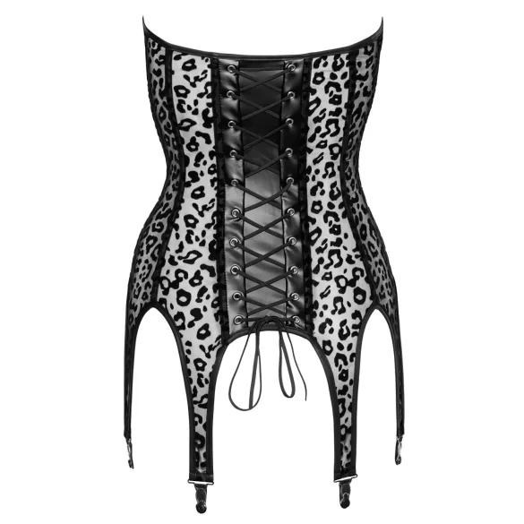 Noir - Leopardsmønstret Strømpeholder Topp (Svart)