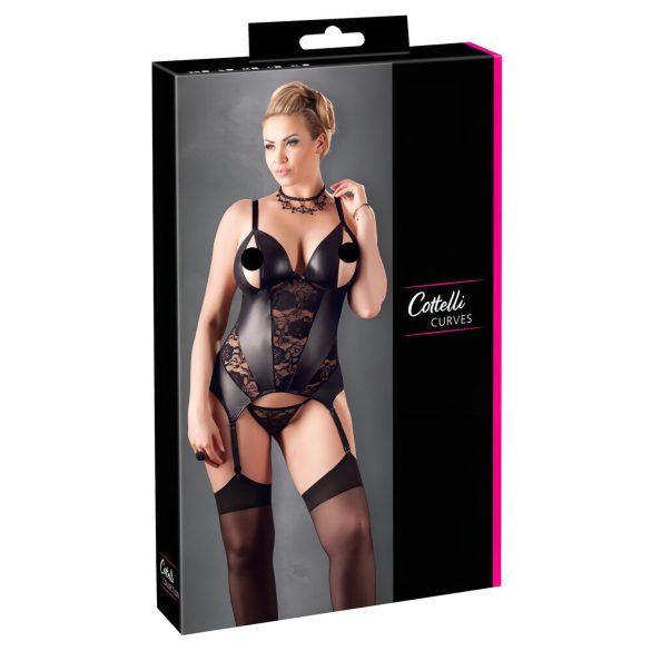 Cottelli - Blomstertopp for kvinner, pluss-størrelse (svart) - XXXXL
