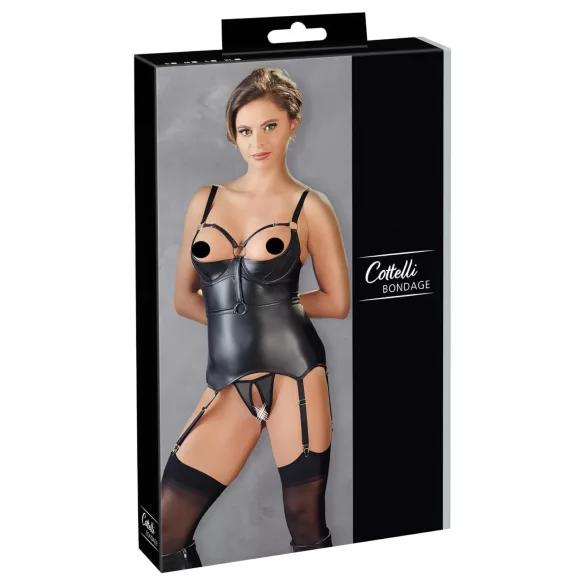 Cottelli Bondage - glinsende push-up‑overdel med håndjern (svart) - XL