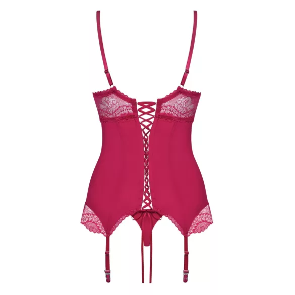 Obsessive Rosalyne - blondet strømpeholdetop med snøring og tanga (purpurrød) - S/M