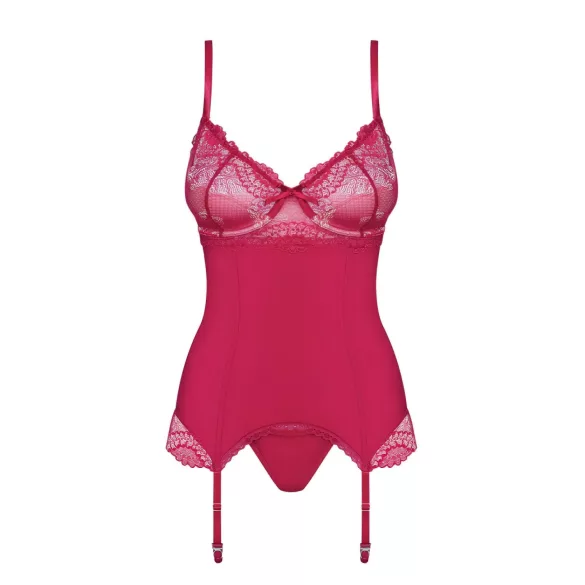 Obsessive Rosalyne - blondet strømpeholdetop med snøring og tanga (purpurrød) - S/M