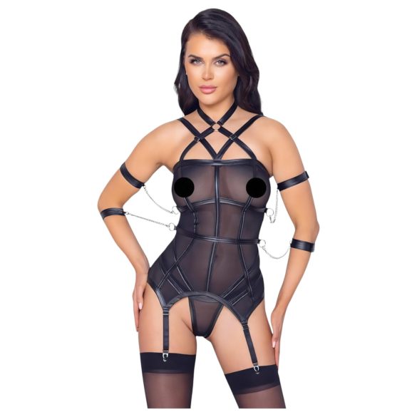 Cottelli Bondage: stroppetopp, håndjern & string (svart) - M