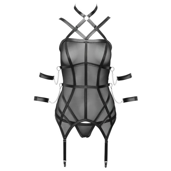 Cottelli Bondage - stroppetopp, håndmansjetter og stringtruse (svart) - L