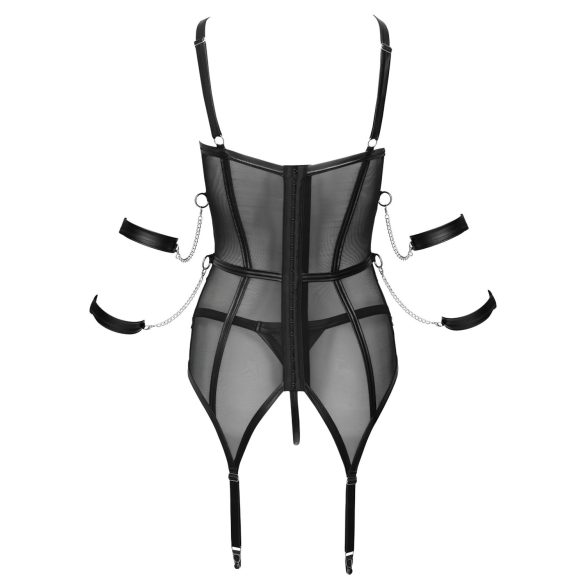 Cottelli Bondage - stroppetopp, håndmansjetter og stringtruse (svart) - L