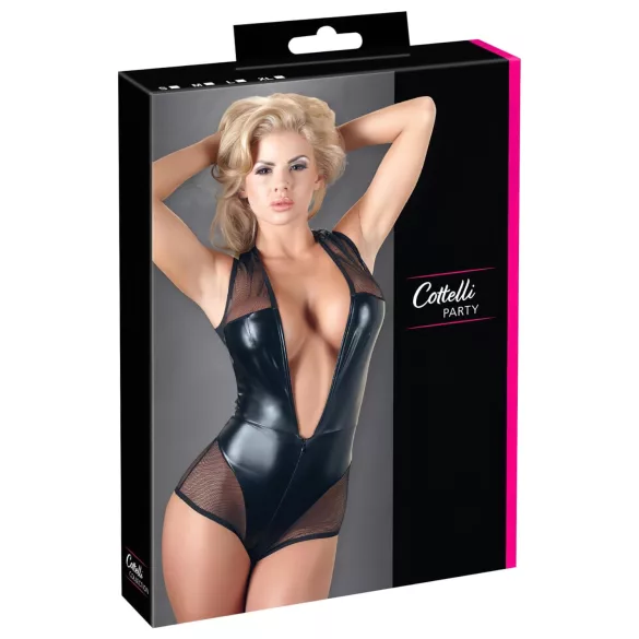 Cottelli - skinnende nettingbody (svart)