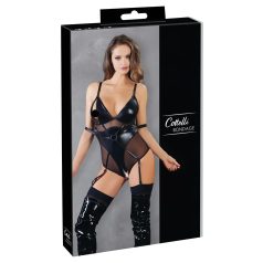 Cottelli Bondage - glansende body med håndjern (svart) Cottelli Bondage - glansende body med håndjern (svart)