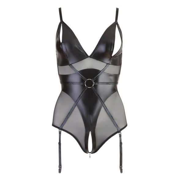 Cottelli Bondage - glansende body med håndjern (svart) - M