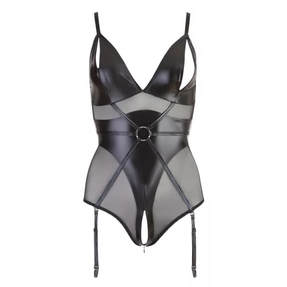 Cottelli Bondage - glansende body med håndjern (svart) - XL