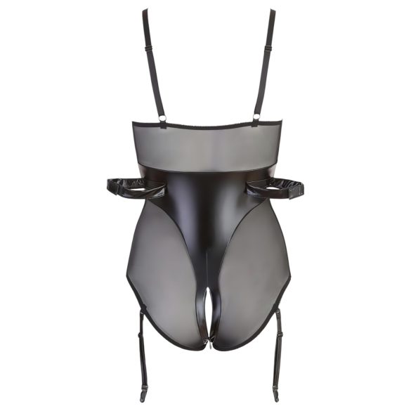 Cottelli Bondage - glansende body med håndjern (svart) - XL