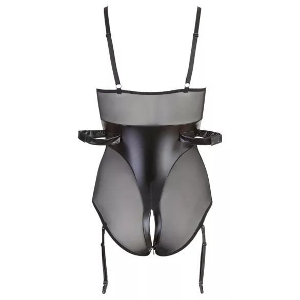 Cottelli Bondage - glansende body med håndjern (svart) - XL
