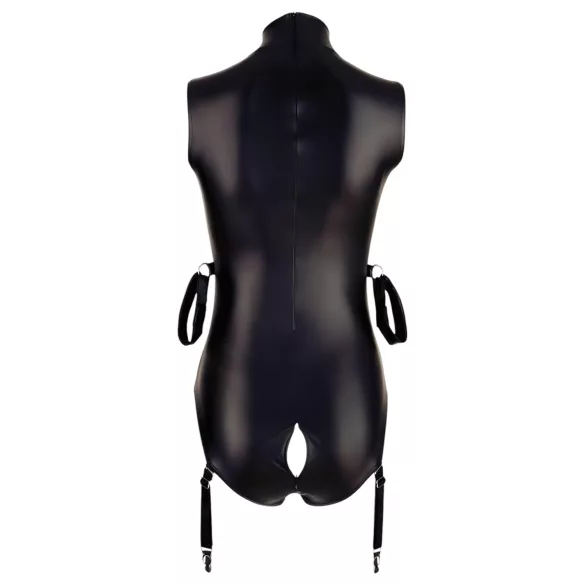 Cottelli Bondage - Glansbody med håndmansjetter (svart) - M