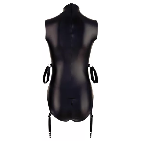 Cottelli Bondage - Glansbody med håndmansjetter (svart) - XL