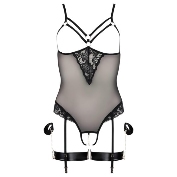 Cottelli Bondage - kropp og håndjern med metallringer (svart) - L