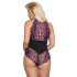 Cottelli Plus Size - blomstrete body (svart-lilla)
