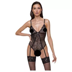   Cottelli - Åpen body i blonder med strømpebånd (svart) - M