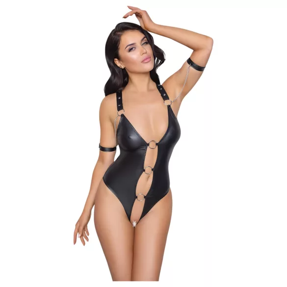 Cottelli Bondage - skinnende, ringet, åpen body (svart) - XL