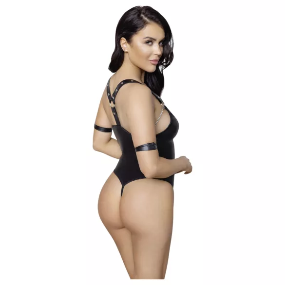 Cottelli Bondage - skinnende, ringet, åpen body (svart) - XL