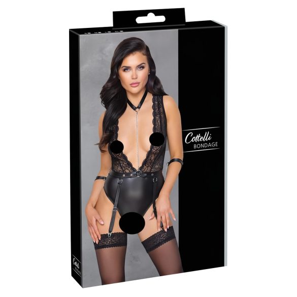 Cottelli Bondage - Blonder og halspynt body (svart) - L