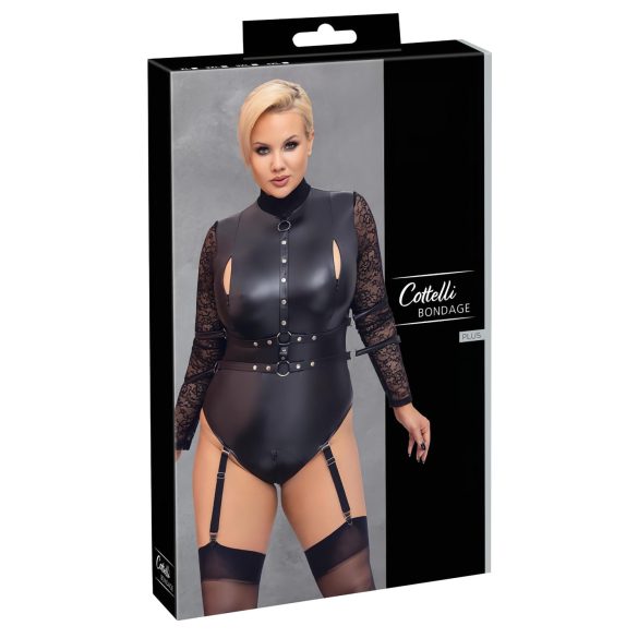 Cottelli Bondage Plus Size - Sort teddy med blondermer - 3XL