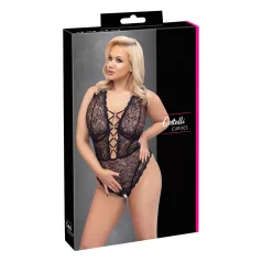   Cottelli Curves Plus Size - Gjennomsiktig mønsterbody (svart)