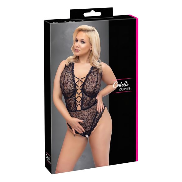 Cottelli Curves Plus Size - Gjennomsiktig mønsterbody (svart)