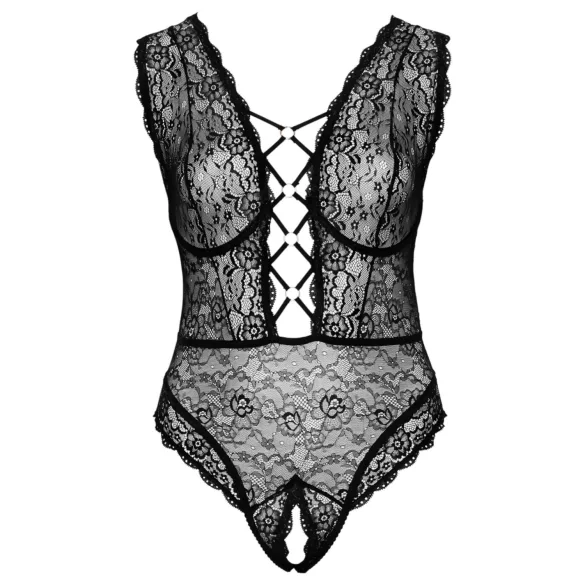 Cottelli Curves Plus Size - Gjennomsiktig mønsterbody (svart)