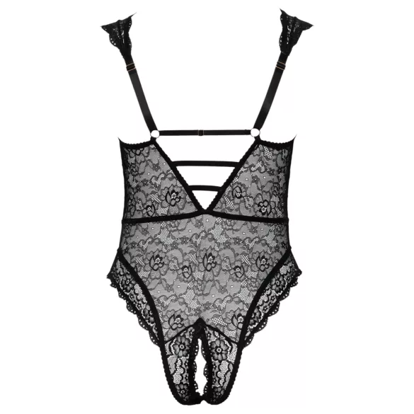 Cottelli Curves Plus Size - Gjennomsiktig mønsterbody (svart)