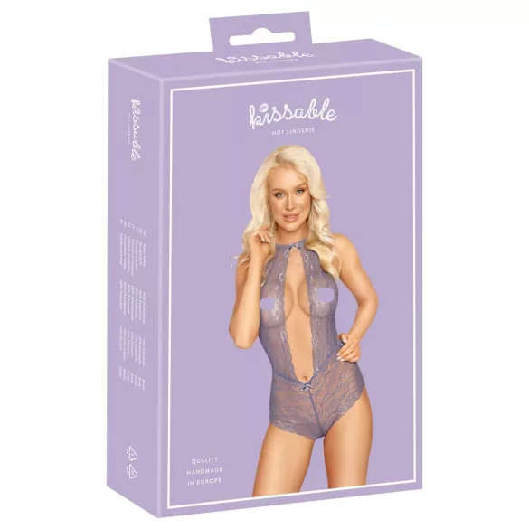 Kyssbar - halsbåndsnære blondebody (lilla)