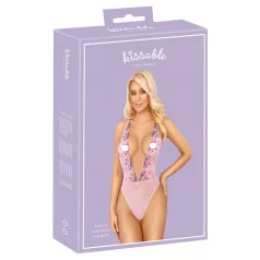 Kyssbar - body med rosebroderi (rosa) - L/XL