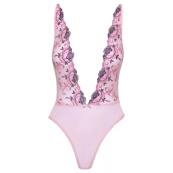 Kyssbar - body med rosebroderi (rosa) - L/XL
