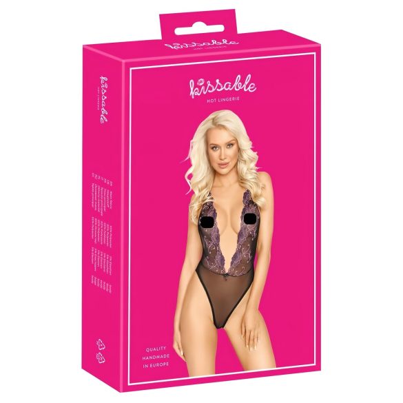 Kissbar - rosa brodert body (svart)