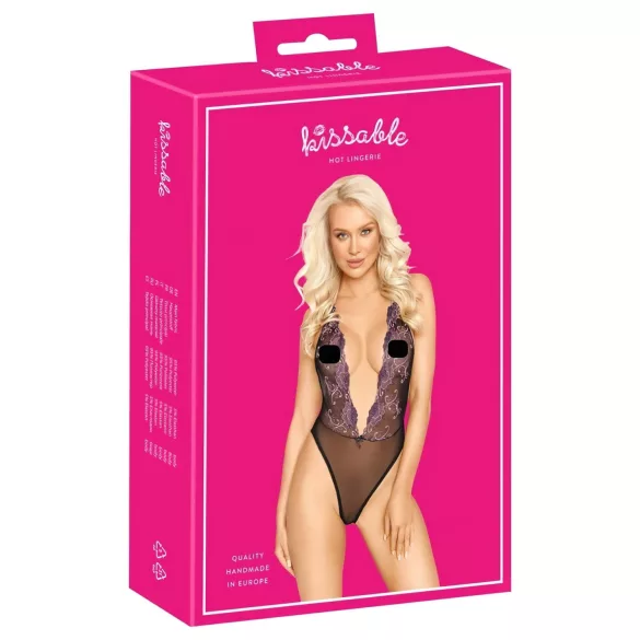 Kissbar - rosa brodert body (svart)
