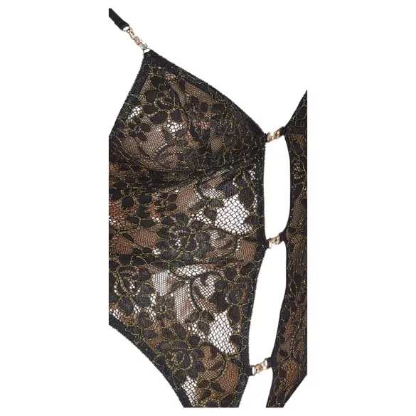Abierta Fina - åpen blondeteddy med strass (svart) - L