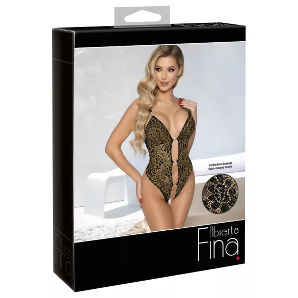 Abierta Fina - åpen blondeteddy med strass (svart) - L