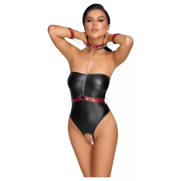 Cottelli Bondage - skinnende body og håndfester (svart)
