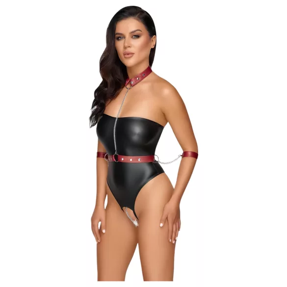 Cottelli Bondage - skinnende body og håndfester (svart) - L
