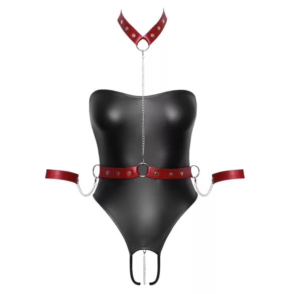 Cottelli Bondage - skinnende body og håndfester (svart) - L