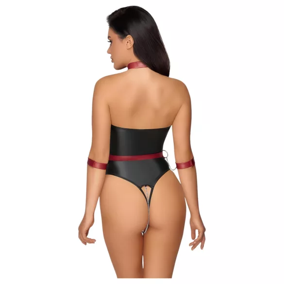 Cottelli Bondage - skinnende body og håndfester (svart) - L