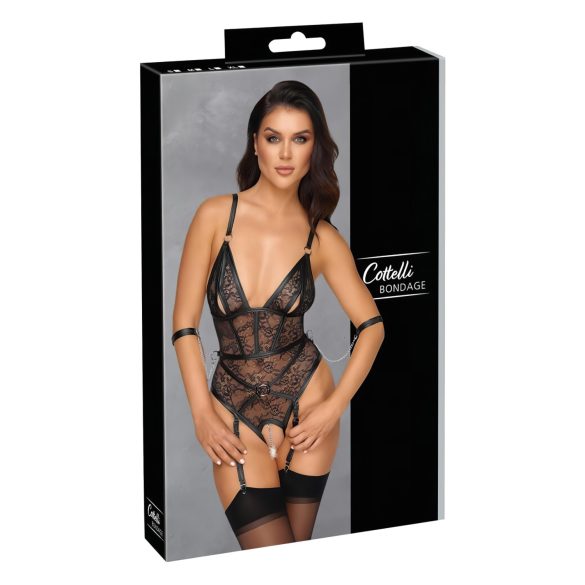 Cottelli Bondage - Åpen body med håndjern (svart) - M