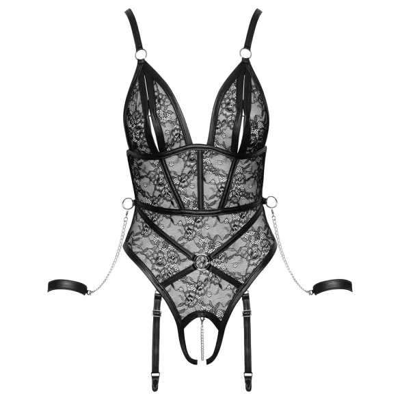 Cottelli Bondage - Åpen body med håndjern (svart) - M
