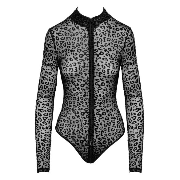 Noir - leopardmønstret, langermet body (svart)