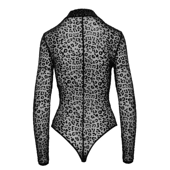 Noir - leopardmønstret, langermet body (svart)