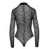 Noir - Leopard Print Long Sleeve Bodysuit (Black) - M
