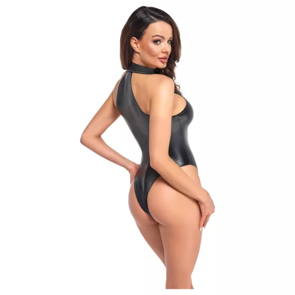 Noir - glansfull halterneck-body (svart) - M