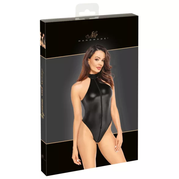 Noir - glansfull halterneck-body (svart) - M