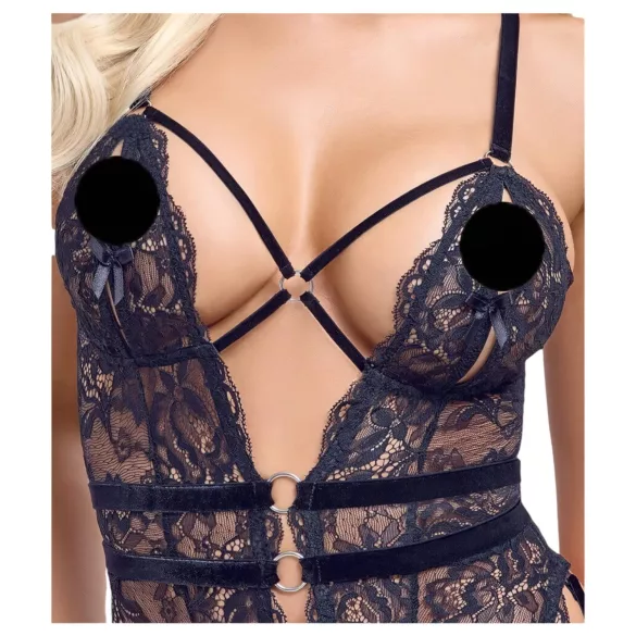 Cottelli - åpen stroppesexbody (svart)