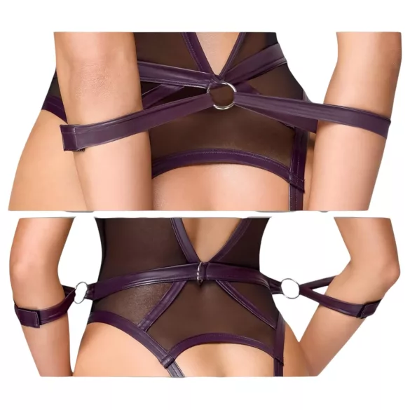 Cottelli Bondage - åpen body og håndleddsmansjetter (svart) - L