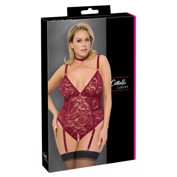 Cottelli Curves - blondebody med kjetting (rød) - 3XL